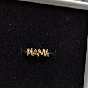 Sterling Silver S925 Adjustable 14k Gold Plated 'MAMA' Ring